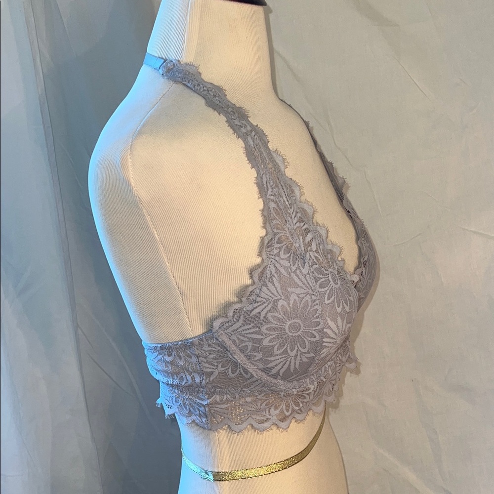 PINK Victoria's Secret Light Grey Lace Wired Halter Bralette - Picture 8 of 15